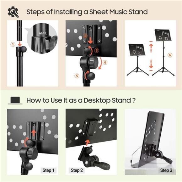 3 in 1 Dual-use Sheet Music Stand & Desktop Book Stand - Picture 2 of 7